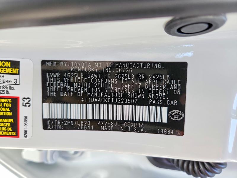 69984046 :رقم المزاد ، 4T1DAACK0TU323507 vin ، 2026 Toyota Camry مزاد بيع