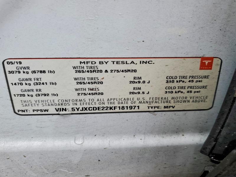Продажа на аукционе авто 2019 Tesla Model X, vin: 5YJXCDE22KF181971, номер лота: 70947566