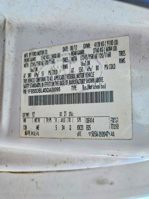 67055716 :رقم المزاد ، 1FBSS3BL4DDA00095 vin ، 2013 Ford Econoline مزاد بيع