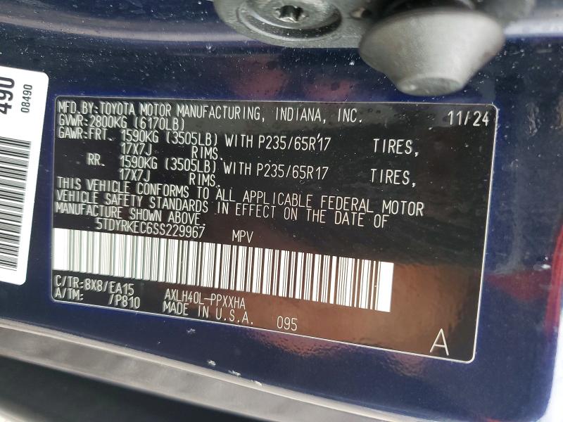 Продажа на аукционе авто 2025 Toyota Sienna, vin: 5TDYRKEC6SS229967, номер лота: 70101816
