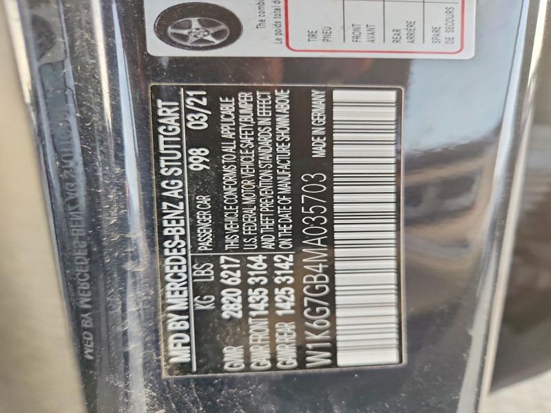 69350626 :رقم المزاد ، W1K6G7GB4MA035703 vin ، 2021 Mercedes-benz S مزاد بيع
