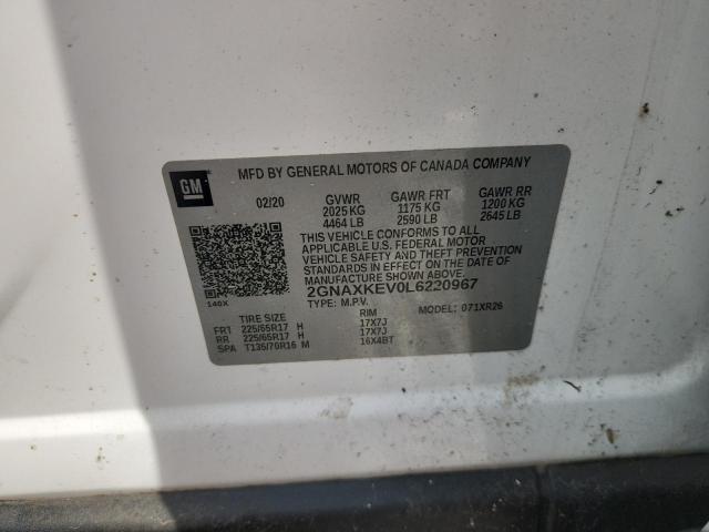 Продаж на аукціоні авто 2020 Chevrolet Equinox, vin: 2GNAXKEV0L6220967, номер лоту: 70092756