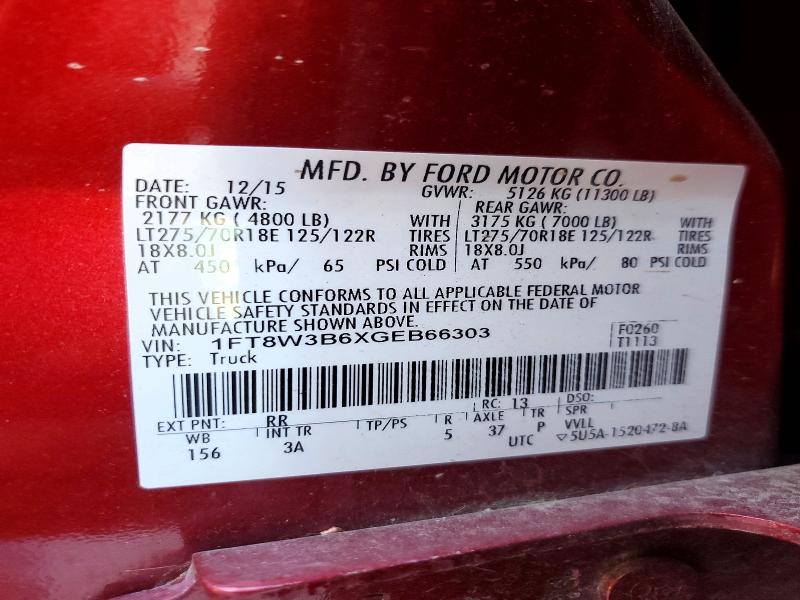 70586556 :رقم المزاد ، 1FT8W3B6XGEB66303 vin ، 2016 Ford F350 مزاد بيع