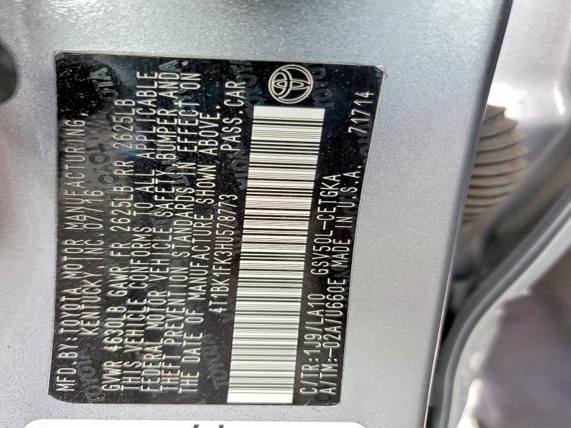 2017 Toyota Camry მანქანა იყიდება აუქციონზე, vin: 4T1BK1FK3HU578773, აუქციონის ნომერი: 69566386