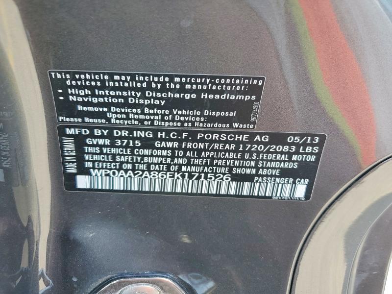 68189596 :رقم المزاد ، WP0AA2A86EK171526 vin ، 2014 Porsche Cayman مزاد بيع