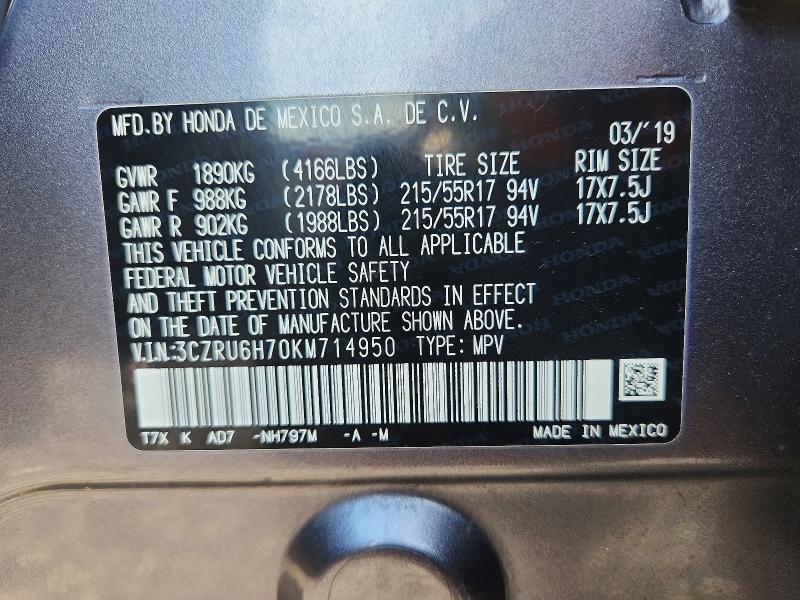 Aukcja sprzedaży 2019 Honda Hr-v, vin: 3CZRU6H70KM714950, numer aukcji: 67475936