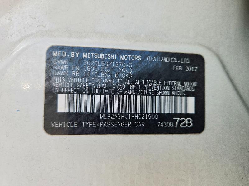 2017 Mitsubishi Mirage მანქანა იყიდება აუქციონზე, vin: ML32A3HJ1HH021900, აუქციონის ნომერი: 69906006