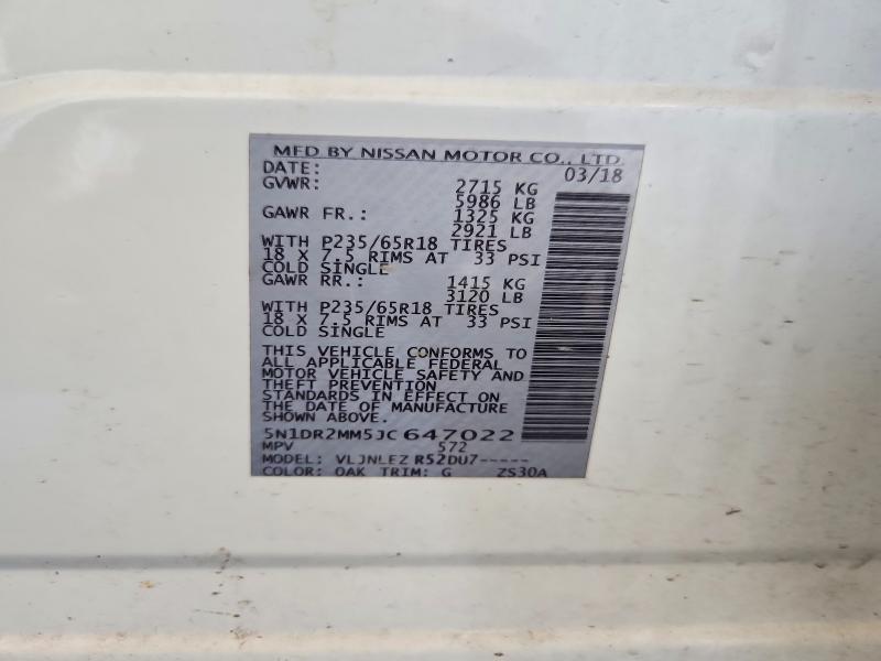 Продажа на аукционе авто 2018 Nissan Pathfinder, vin: 5N1DR2MM5JC647022, номер лота: 65837216