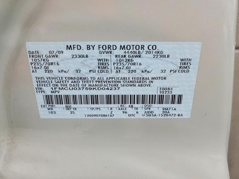 Продаж на аукціоні авто 2009 Ford Escape, vin: 1FMCU03759KD04237, номер лоту: 69964546