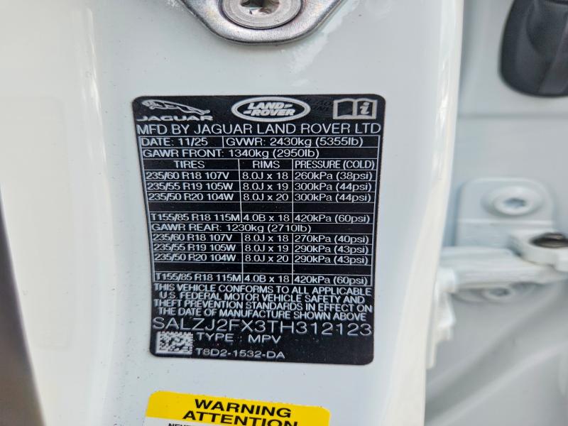 2026 Land Rover Range Rover Evoque მანქანა იყიდება აუქციონზე, vin: SALZJ2FX3TH312123, აუქციონის ნომერი: 66433706