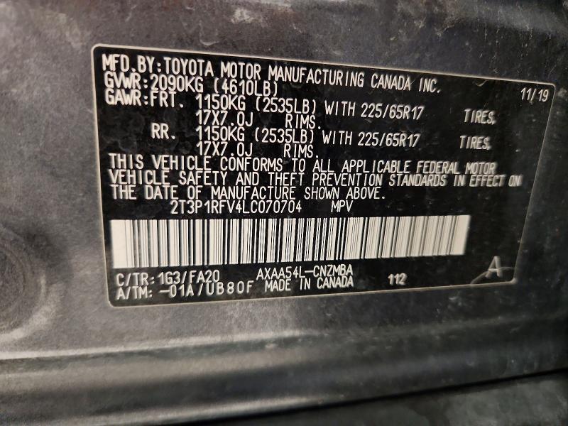 Продажа на аукционе авто 2020 Toyota Rav4, vin: 2T3P1RFV4LC070704, номер лота: 70149116