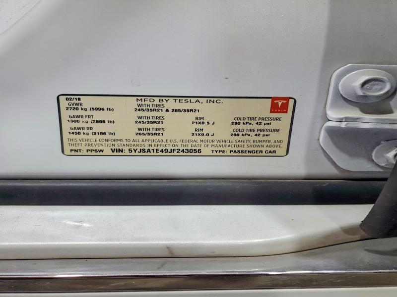 Aukcja sprzedaży 2018 Tesla Model S, vin: 5YJSA1E49JF243056, numer aukcji: 67672926