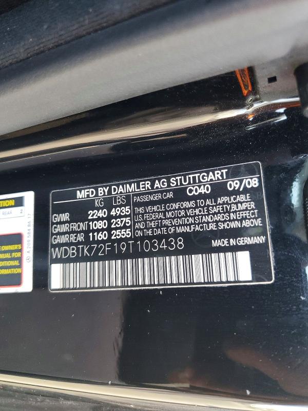 Aukcja sprzedaży 2009 Mercedes-benz Clk, vin: WDBTK72F19T103438, numer aukcji: 70552376