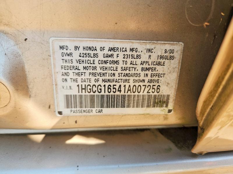 Aukcja sprzedaży 2001 Honda Accord, vin: 1HGCG16541A007256, numer aukcji: 67705546