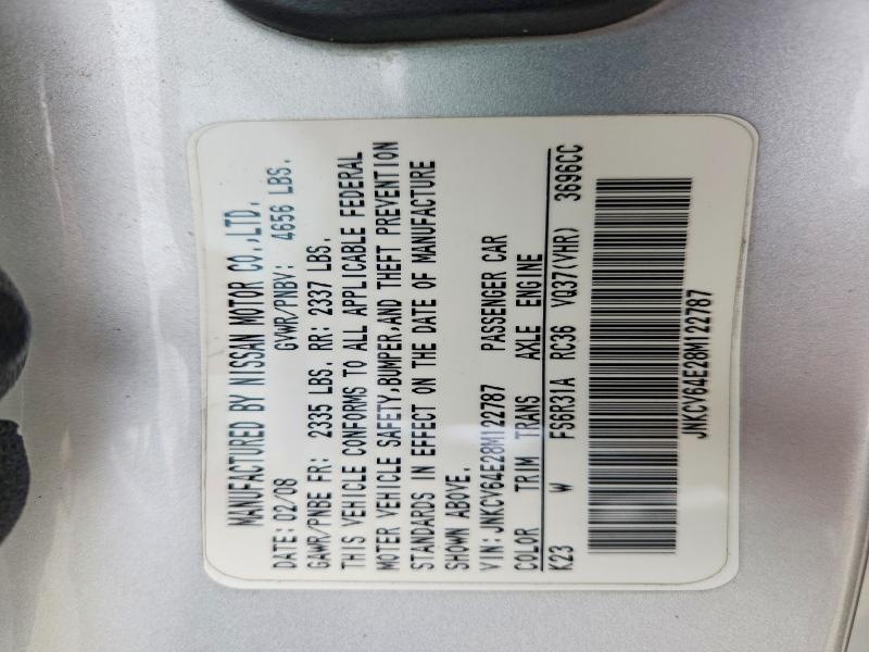 70219296 :رقم المزاد ، JNKCV64E28M122787 vin ، 2008 Infiniti G37 مزاد بيع