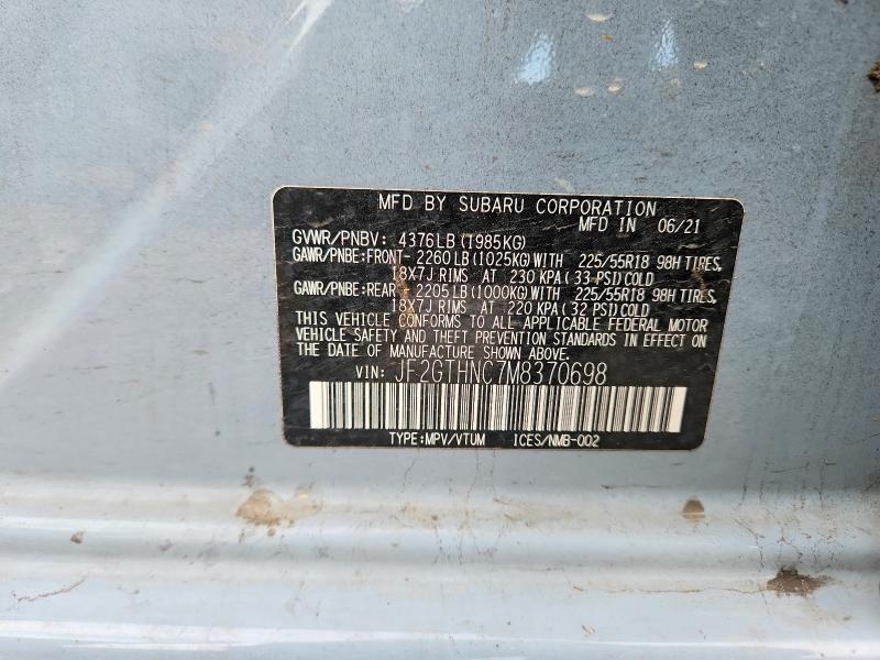 Продаж на аукціоні авто 2021 Subaru Crosstrek, vin: JF2GTHNC7M8370698, номер лоту: 70172996