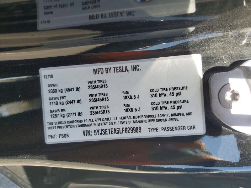Aukcja sprzedaży 2020 Tesla Model 3, vin: 5YJ3E1EA5LF629989, numer aukcji: 68951296