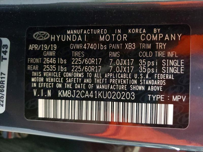2019 Hyundai Tucson მანქანა იყიდება აუქციონზე, vin: KM8J2CA41KU020203, აუქციონის ნომერი: 68329006
