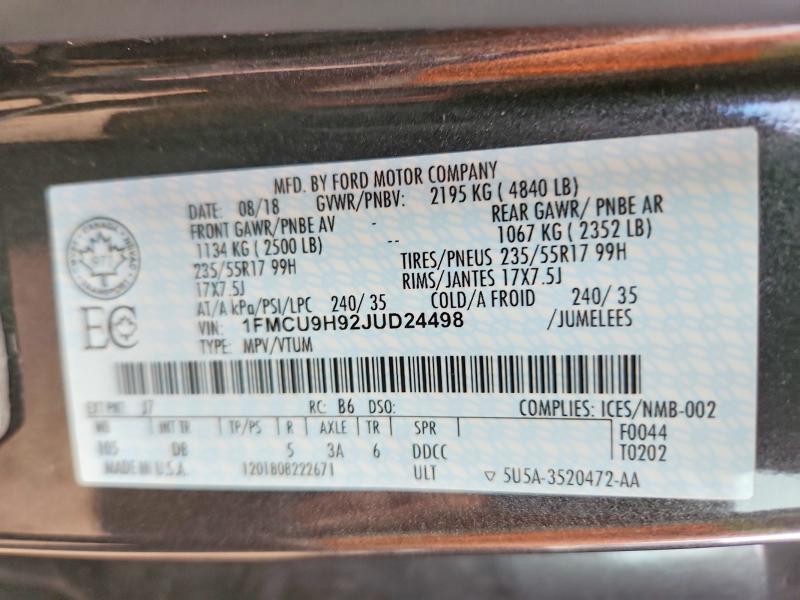 Aukcja sprzedaży 2018 Ford Escape, vin: 1FMCU9H92JUD24498, numer aukcji: 70706666