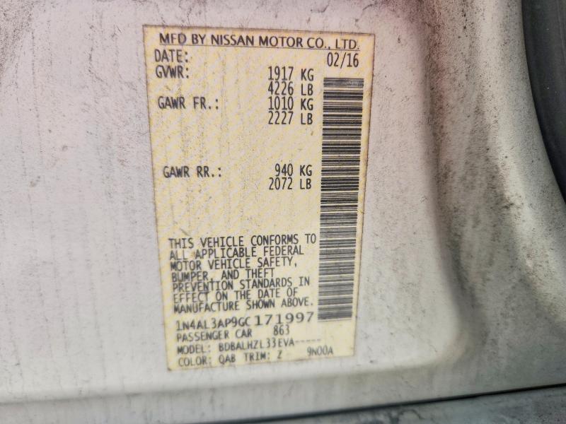 2016 Nissan Altima მანქანა იყიდება აუქციონზე, vin: 1N4AL3AP9GC171997, აუქციონის ნომერი: 68761976