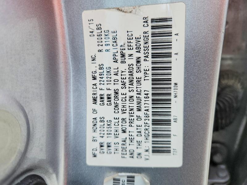 Продажа на аукционе авто 2015 Honda Accord, vin: 1HGCR2F38FA171647, номер лота: 70112886