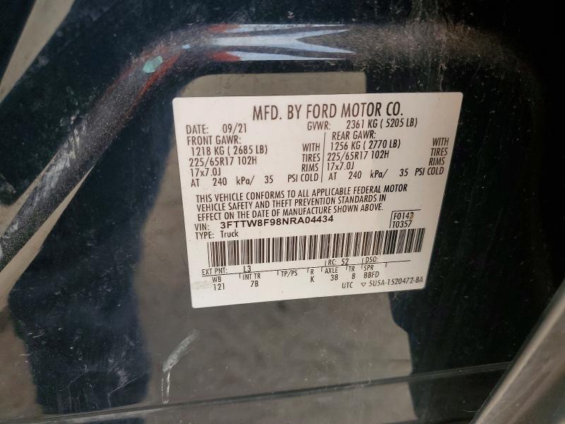 2022 Ford Maverick მანქანა იყიდება აუქციონზე, vin: 3FTTW8F98NRA04434, აუქციონის ნომერი: 66068866