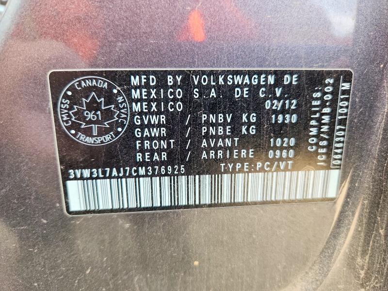 Продаж на аукціоні авто 2012 Volkswagen Jetta, vin: 3VW3L7AJ7CM376925, номер лоту: 68151566