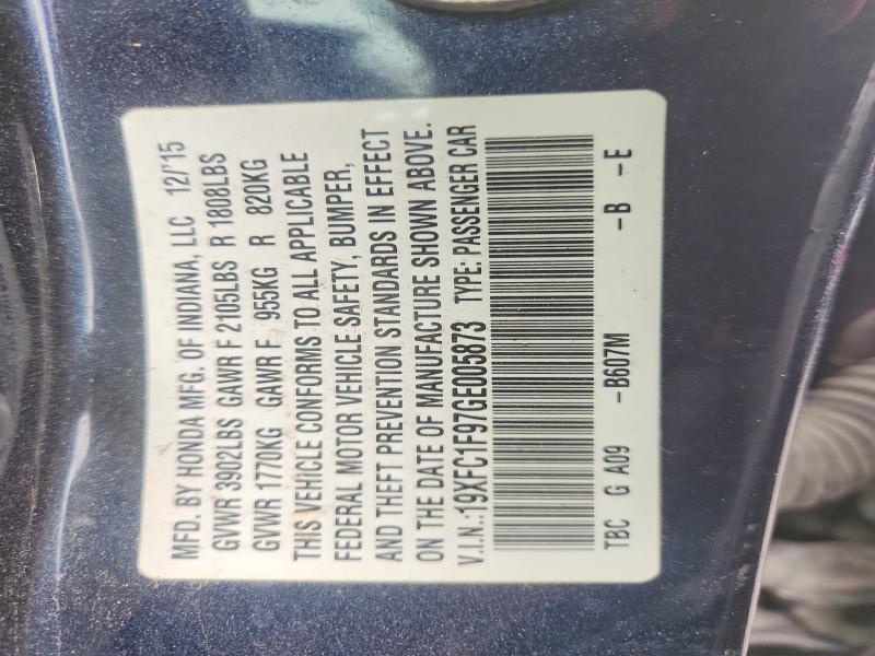 67372286 :رقم المزاد ، 19XFC1F97GE005873 vin ، 2016 Honda Civic مزاد بيع