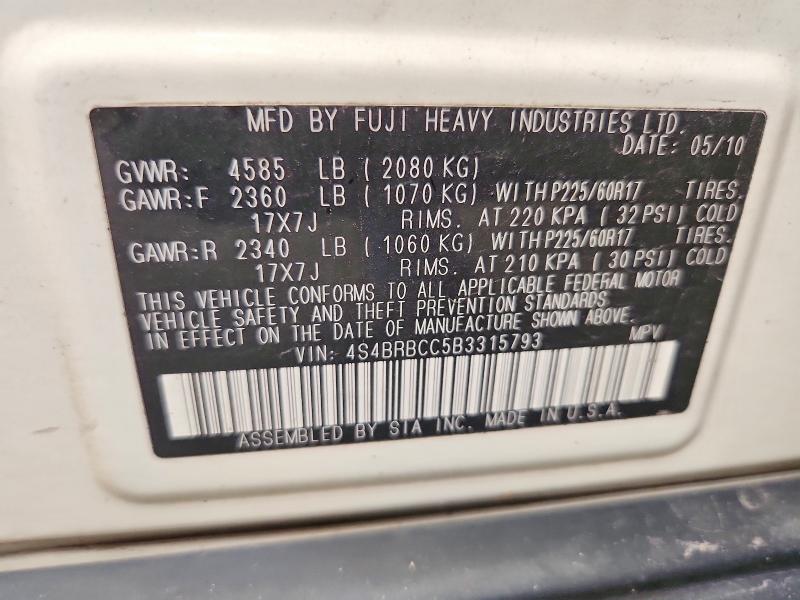 2011 Subaru Outback მანქანა იყიდება აუქციონზე, vin: 4S4BRBCC5B3315793, აუქციონის ნომერი: 69604966