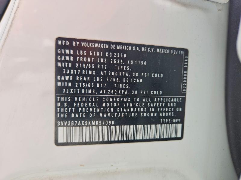 67701186 :رقم المزاد ، 3VV3B7AX9KM097096 vin ، 2019 Volkswagen Tiguan مزاد بيع