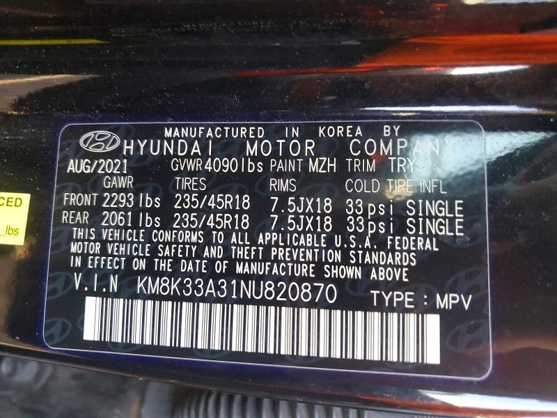 2022 Hyundai Kona მანქანა იყიდება აუქციონზე, vin: KM8K33A31NU820870, აუქციონის ნომერი: 71178346