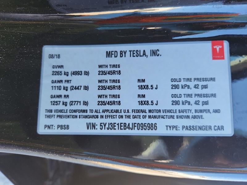 Продаж на аукціоні авто 2018 Tesla Model 3, vin: 5YJ3E1EB4JF095986, номер лоту: 66512816