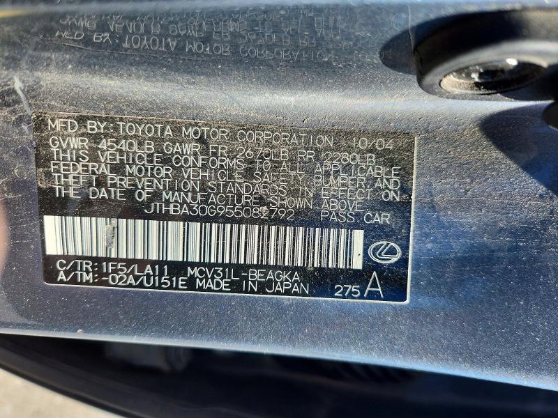 2005 Lexus Es 330 მანქანა იყიდება აუქციონზე, vin: JTHBA30G955082792, აუქციონის ნომერი: 68599386