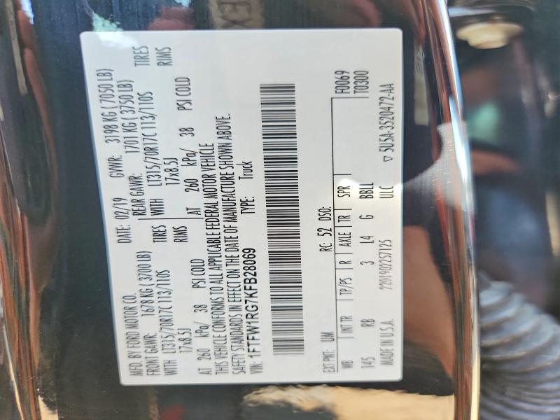 67888976 :رقم المزاد ، 1FTFW1RG7KFB28069 vin ، 2019 Ford F150 مزاد بيع