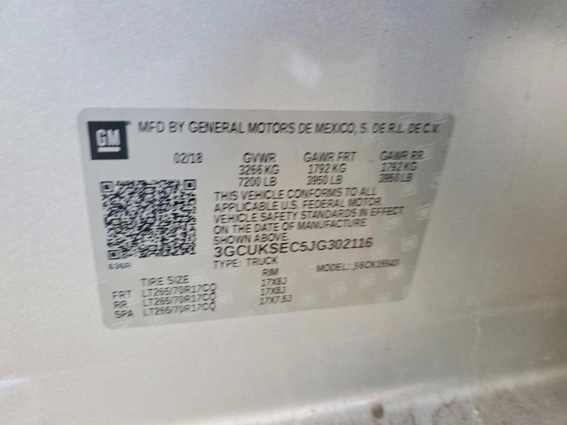 Продаж на аукціоні авто 2018 Chevrolet Silverado, vin: 3GCUKSEC5JG302116, номер лоту: 67505476