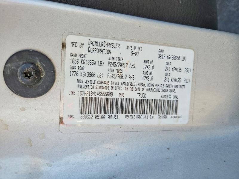 2004 Dodge Ram 1500 მანქანა იყიდება აუქციონზე, vin: 1D7HA18N14S555609, აუქციონის ნომერი: 69952286
