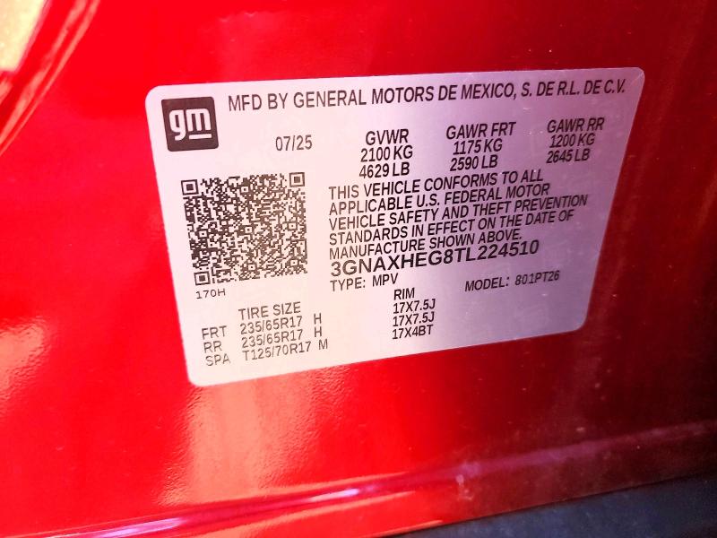 Aukcja sprzedaży 2026 Chevrolet Equinox, vin: 3GNAXHEG8TL224510, numer aukcji: 69372496