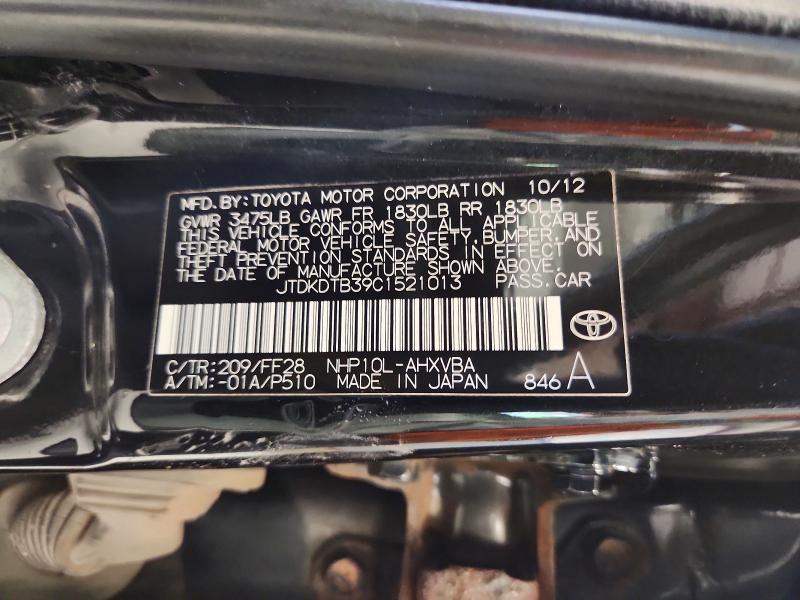 Aukcja sprzedaży 2012 Toyota Prius C, vin: JTDKDTB39C1521013, numer aukcji: 69350026