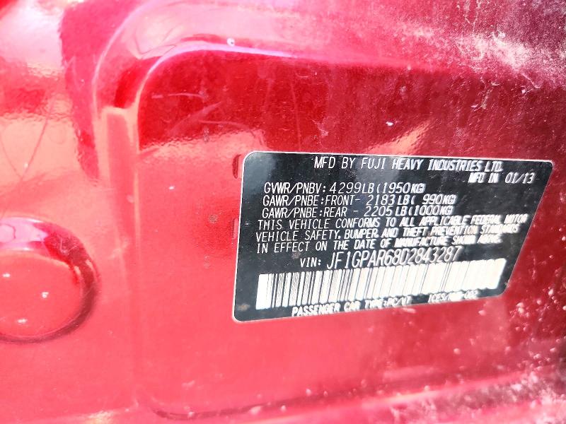 Aukcja sprzedaży 2013 Subaru Impreza, vin: JF1GPAR68D2843287, numer aukcji: 68334986