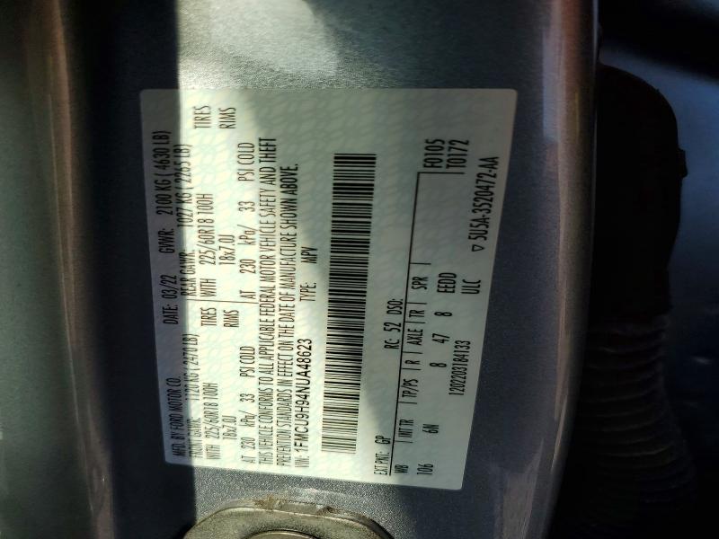 2022 Ford Escape მანქანა იყიდება აუქციონზე, vin: 1FMCU9H94NUA48623, აუქციონის ნომერი: 68080466