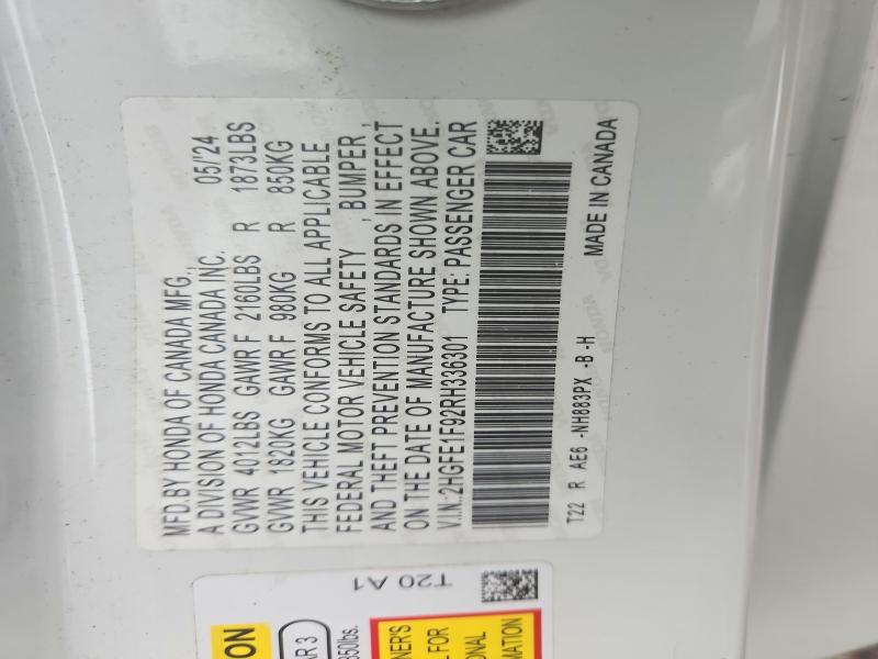 Продажа на аукционе авто 2024 Honda Civic, vin: 2HGFE1F92RH336301, номер лота: 67687396
