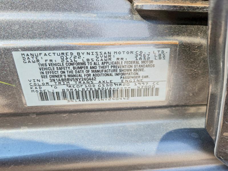 2022 Nissan Sentra მანქანა იყიდება აუქციონზე, vin: 3N1AB8BV5NY240442, აუქციონის ნომერი: 67966916