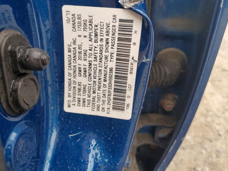 Продажа на аукционе авто 2013 Honda Civic, vin: 2HGFB2F55DH592386, номер лота: 68491036