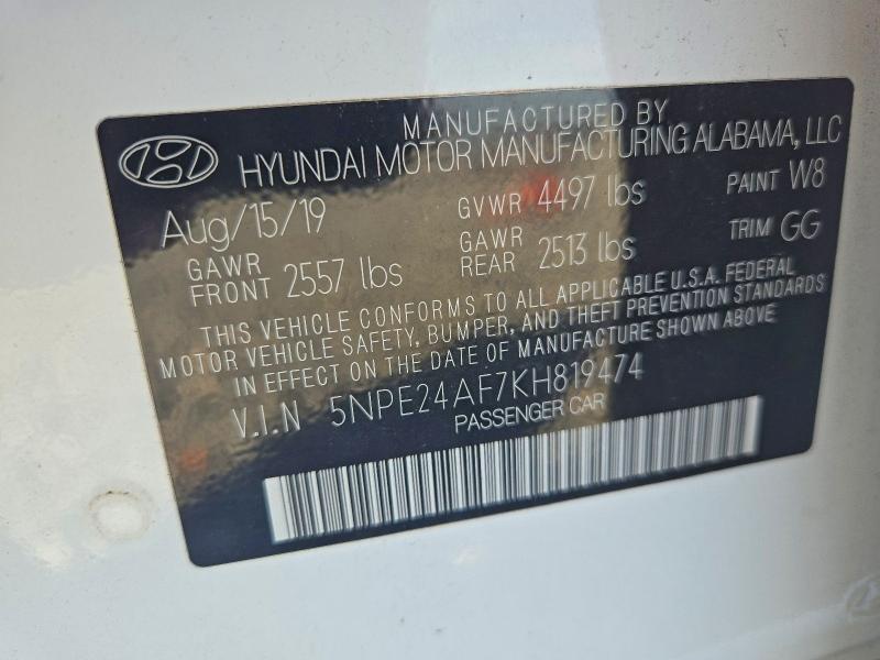 70307436 :رقم المزاد ، 5NPE24AF7KH819474 vin ، 2019 Hyundai Sonata مزاد بيع