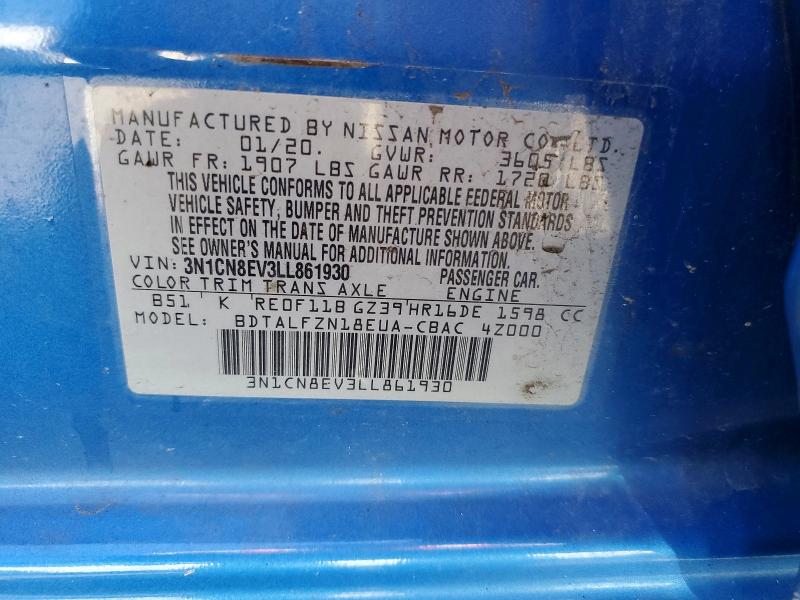 68927686 :رقم المزاد ، 3N1CN8EV3LL861930 vin ، 2020 Nissan Versa مزاد بيع