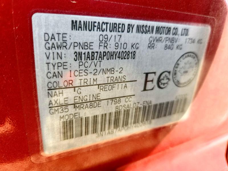 Auction sale of the 2017 Nissan Sentra, vin: 3N1AB7AP0HY402818, lot number: 67205366