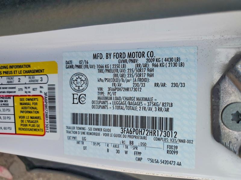 Aukcja sprzedaży 2017 Ford Fusion, vin: 3FA6P0H72HR173012, numer aukcji: 67121696