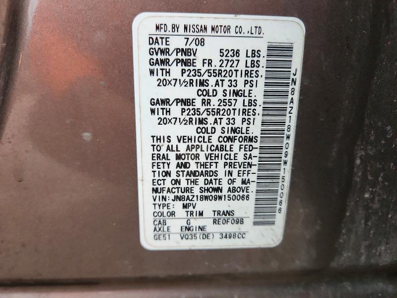Продажа на аукционе авто 2009 Nissan Murano, vin: JN8AZ18W09W150066, номер лота: 69005256