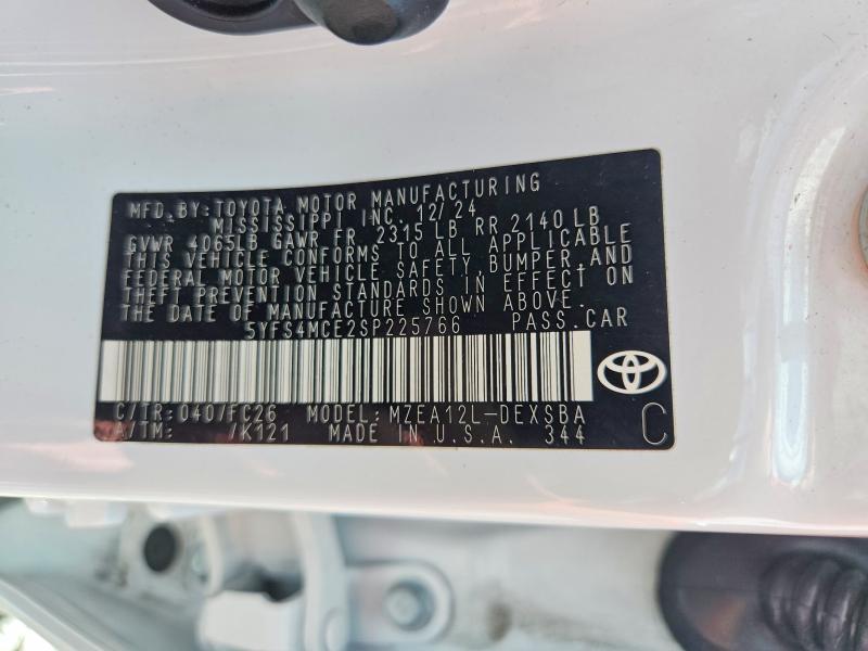 2025 Toyota Corolla მანქანა იყიდება აუქციონზე, vin: 5YFS4MCE2SP225766, აუქციონის ნომერი: 70101466