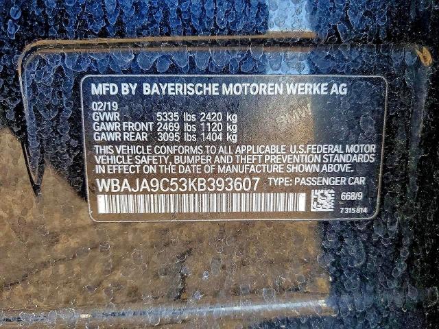 Продажа на аукционе авто 2019 Bmw 530e, vin: WBAJA9C53KB393607, номер лота: 61907666